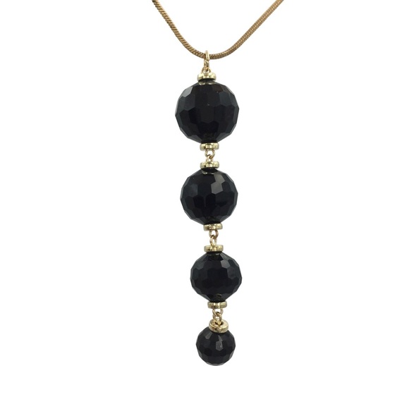 Long Black 4 Bead Simple Gold Necklace - Picture 1 of 3
